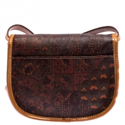 Pre Owned Escada Brown Floral Paisley Print Canvas Small Vintage Crossbody Bag