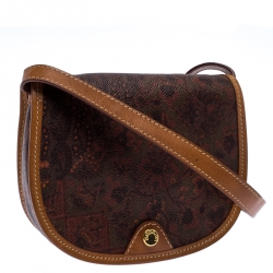 Pre Owned Escada Brown Floral Paisley Print Canvas Small Vintage Crossbody Bag