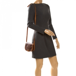 Pre Owned Escada Brown Floral Paisley Print Canvas Small Vintage Crossbody Bag