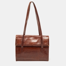 Brown Croc Embossed Leather