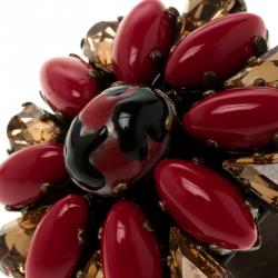 Pre Owned Etro Red Cabochon & Crystal Flower Ring Size 54.5