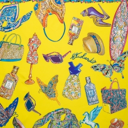 Pre Owned Etro Yellow & Blue Printed Silk Square Scarf 