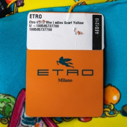 Pre Owned Etro Yellow & Blue Printed Silk Square Scarf 