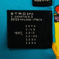 Pre Owned Etro Yellow & Blue Printed Silk Square Scarf 