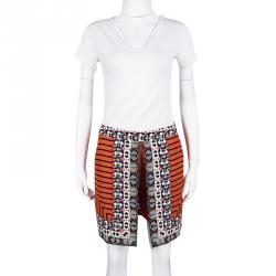 Pre Owned Etro Orange Printed Silk Mini Skirt-Shorts S