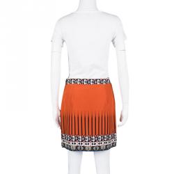 Pre Owned Etro Orange Printed Silk Mini Skirt-Shorts S