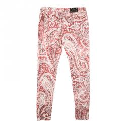 Pre Owned Etro Red Paisley Printed Denim Slim Fit Jeans M