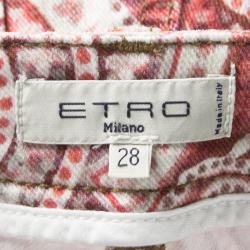 Pre Owned Etro Red Paisley Printed Denim Slim Fit Jeans M