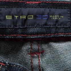 Pre Owned Etro Indigo Dark Wash Faded Effect Denim Patchwork Detail Distressed Jeans L
