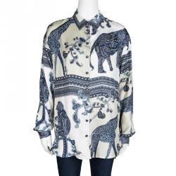Pre Owned Etro Colorblock Printed Silk Long Sleeve Button Front Shirt M