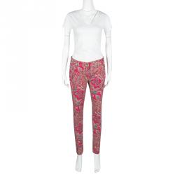 Pre Owned Etro Pink Paisley Print Slim Fit Denim Jeans L