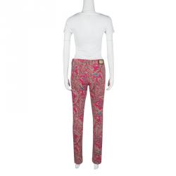 Pre Owned Etro Pink Paisley Print Slim Fit Denim Jeans L