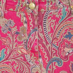 Pre Owned Etro Pink Paisley Print Slim Fit Denim Jeans L