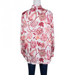 مملوكة مسبقًا Etro White Floral Printed Silk Long Sleeve Button Front Shirt L