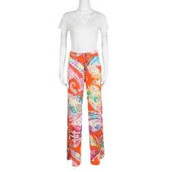 Pre Owned Etro Multicolor Printed Knit Elasticized Waist Pants XL