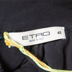 مملوكة مسبقًا Etro Multicolor Printed Silk Beaded Plunge Neck Draped Back Dress M