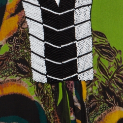 مملوكة مسبقًا Etro Multicolor Printed Silk Beaded Plunge Neck Draped Back Dress M