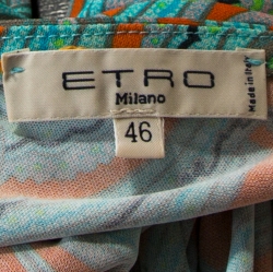 Pre Owned Etro Orange & Teal Paisley Printed Jersey One Shoulder Dress L 