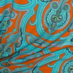 Pre Owned Etro Orange & Teal Paisley Printed Jersey One Shoulder Dress L 