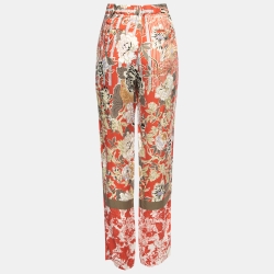 Etro Multicolor Floral Print Crepe High Waist Tapered Trousers M