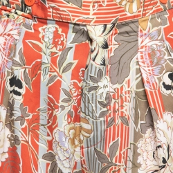 Etro Multicolor Floral Print Crepe High Waist Tapered Trousers M