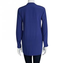 Pre Owned بلوزة إيترو حرير أزرق بطيات مزينة أكمام طويلة S