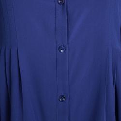 Pre Owned بلوزة إيترو حرير أزرق بطيات مزينة أكمام طويلة S