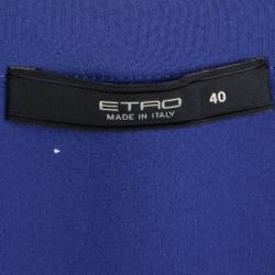 Pre Owned بلوزة إيترو حرير أزرق بطيات مزينة أكمام طويلة S