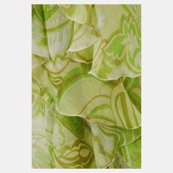 Pre Owned Etro Green Printed Silk Ruffled Maxi Dress M (IT 44)