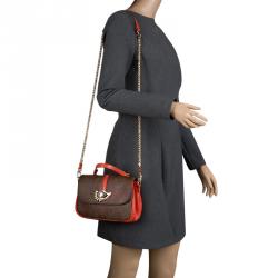 Pre Owned حقيبة كتف إيترو جلد طباعة بيزلي برتقالية حمراء