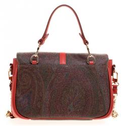 Pre Owned حقيبة كتف إيترو جلد طباعة بيزلي برتقالية حمراء