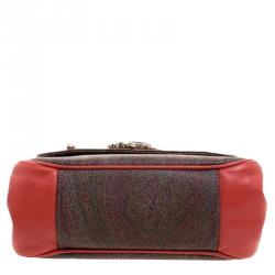 Pre Owned حقيبة كتف إيترو جلد طباعة بيزلي برتقالية حمراء