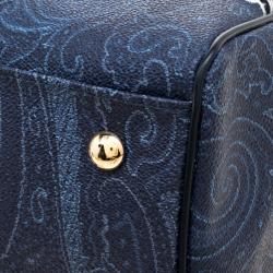 Pre Owned Etro Navy Blue Paisley Embroidered Coated Canvas Satchel