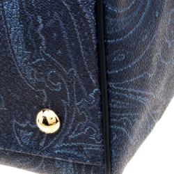 Pre Owned Etro Navy Blue Paisley Embroidered Coated Canvas Satchel