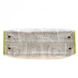 Pre Owned Etro Grey/Green Paisley Coated Canvas Python Embossed Detail Bag