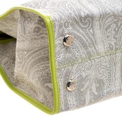 Pre Owned Etro Grey/Green Paisley Coated Canvas Python Embossed Detail Bag