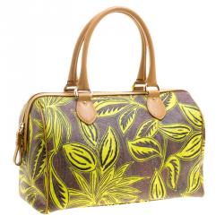 Pre Owned Etro Neon Green Paisley Printed Coated Canvas Satchel