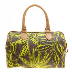 Pre Owned Etro Neon Green Paisley Printed Coated Canvas Satchel