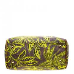 Pre Owned Etro Neon Green Paisley Printed Coated Canvas Satchel
