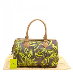 Pre Owned Etro Neon Green Paisley Printed Coated Canvas Satchel