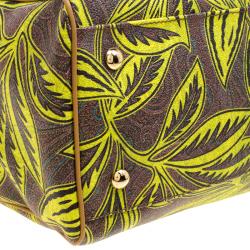 Pre Owned Etro Neon Green Paisley Printed Coated Canvas Satchel