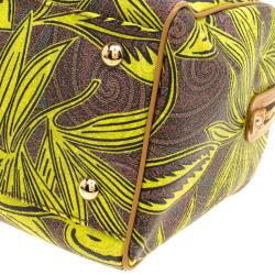 Pre Owned Etro Neon Green Paisley Printed Coated Canvas Satchel