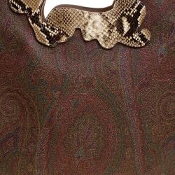 Etro Brown/Beige Paisley Coated Canvas Python Embossed Detail Bag