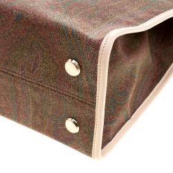 Etro Brown/Beige Paisley Coated Canvas Python Embossed Detail Bag
