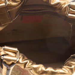 Pre Owned Etro Gold Paisley Printed Fabric and Leather Drawstring Shopper Tote