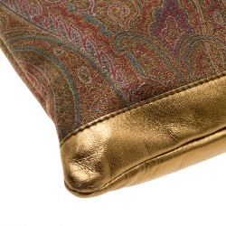 Pre Owned Etro Gold Paisley Printed Fabric and Leather Drawstring Shopper Tote