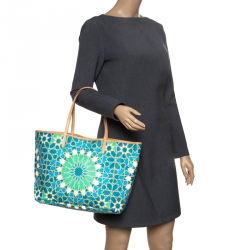 Pre Owned Etro Green/Multicolor Printed Coated Canvas Ramadan Edition Shopping Tote