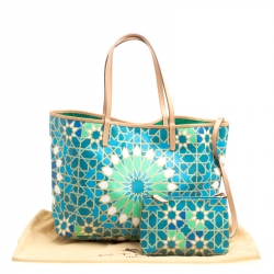Pre Owned Etro Green/Multicolor Printed Coated Canvas Ramadan Edition Shopping Tote