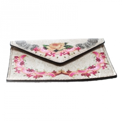 Pre Owned Etro Beige Printed Leather Card Holder Wallet