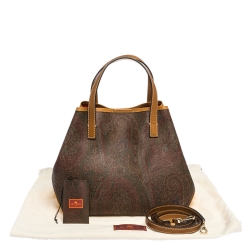 Pre Owned Etro Brown/Mustard Paisley Print Coated Canvas and Leather Tote